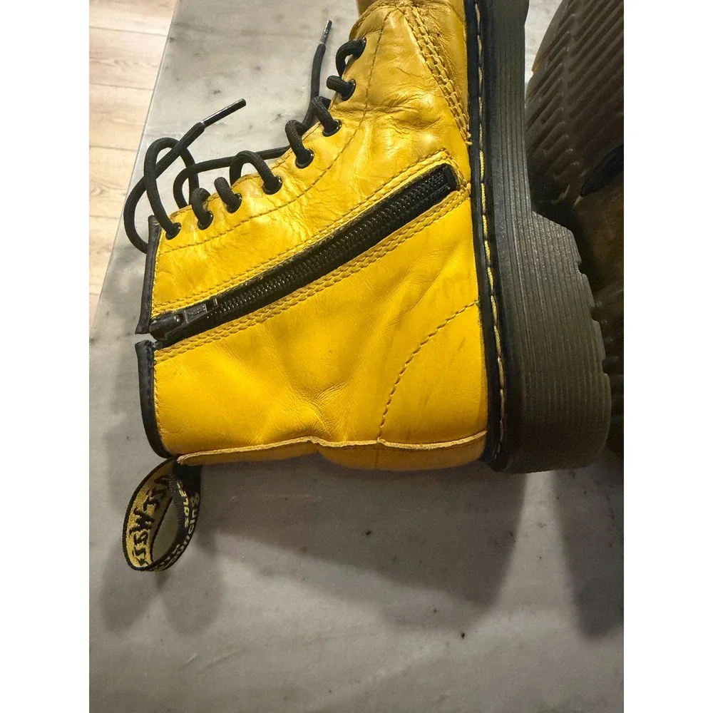 Dr. Martens 1460 J Youth Yellow Leather Side Zip Combat Boots Size 3 US
